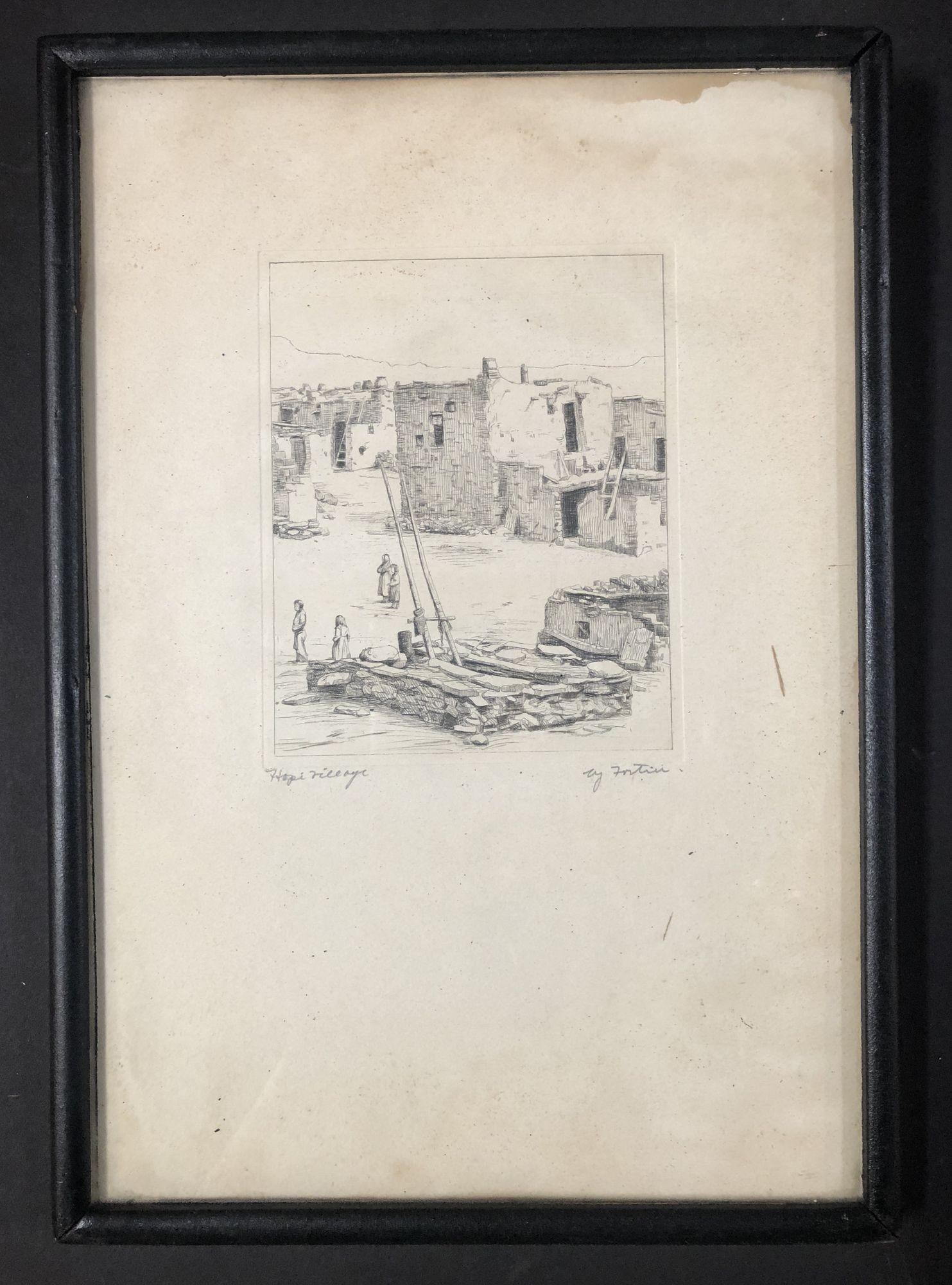 Vintage Etching of Hopi Village by Kiva H. Fortier - 4