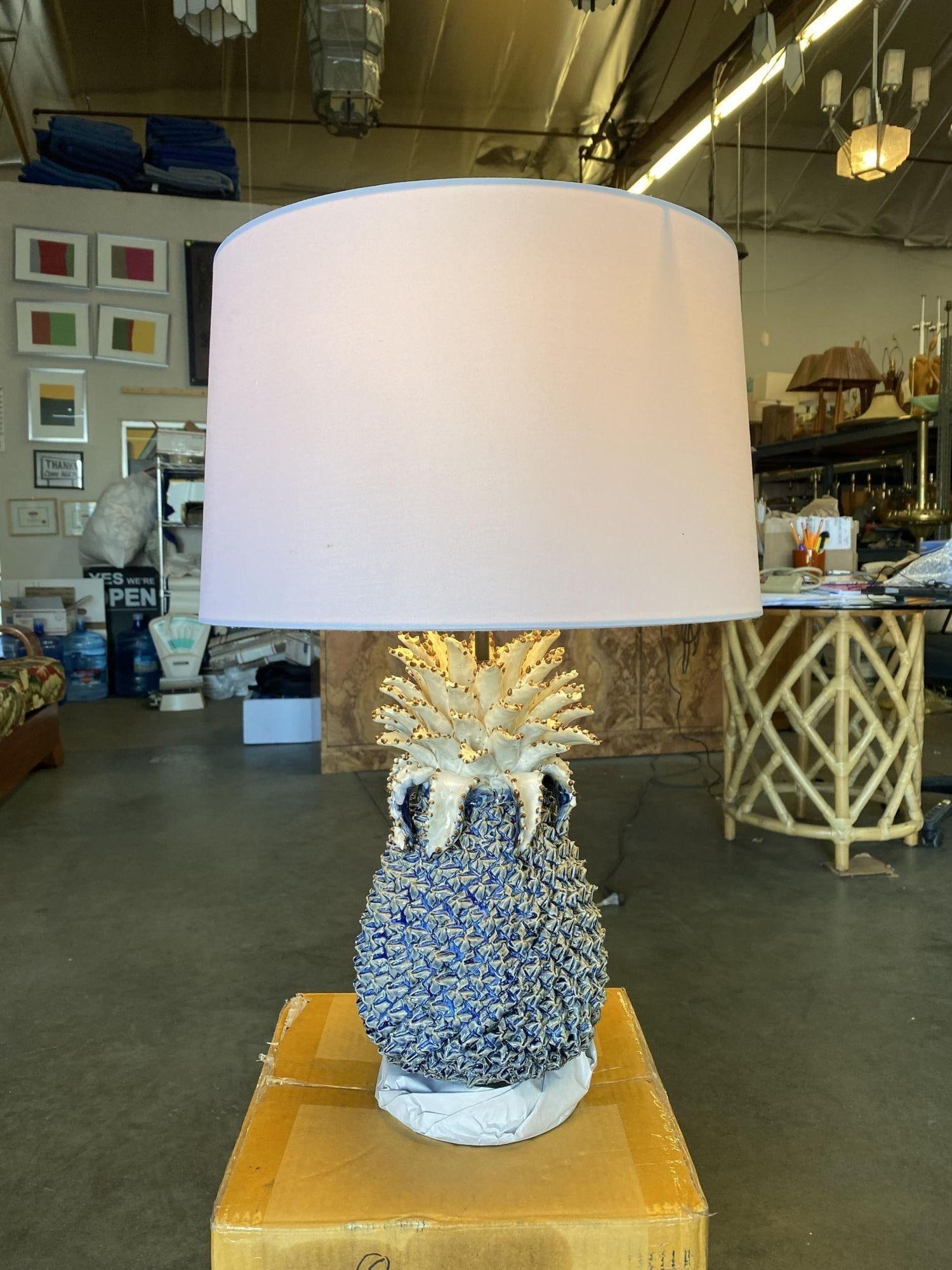 Modern Ceramic Pineapple Lamp With Large Shade W/ Shade - 9
