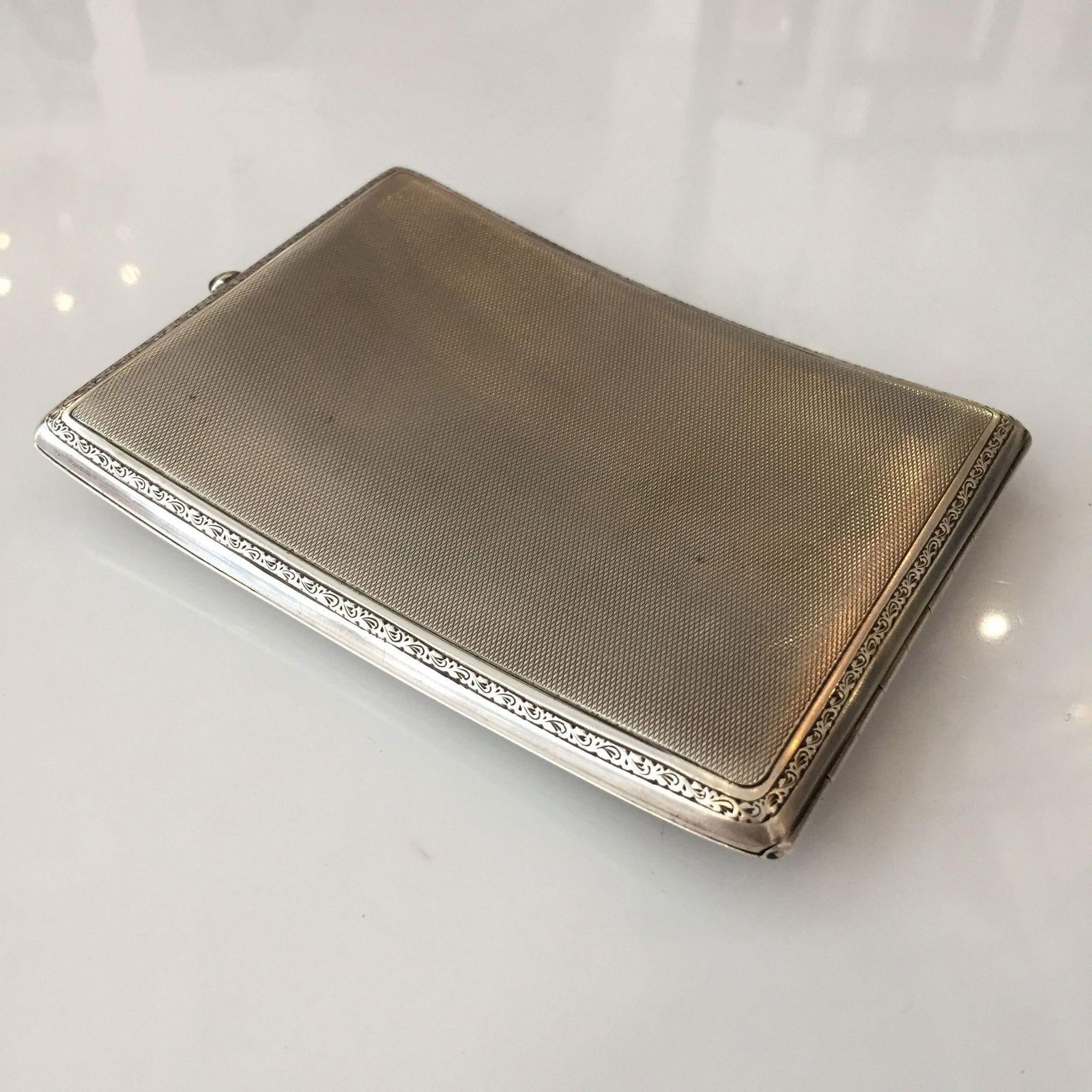 German Sterling Silver Cigarette Case with a Sapphire Stone - 4