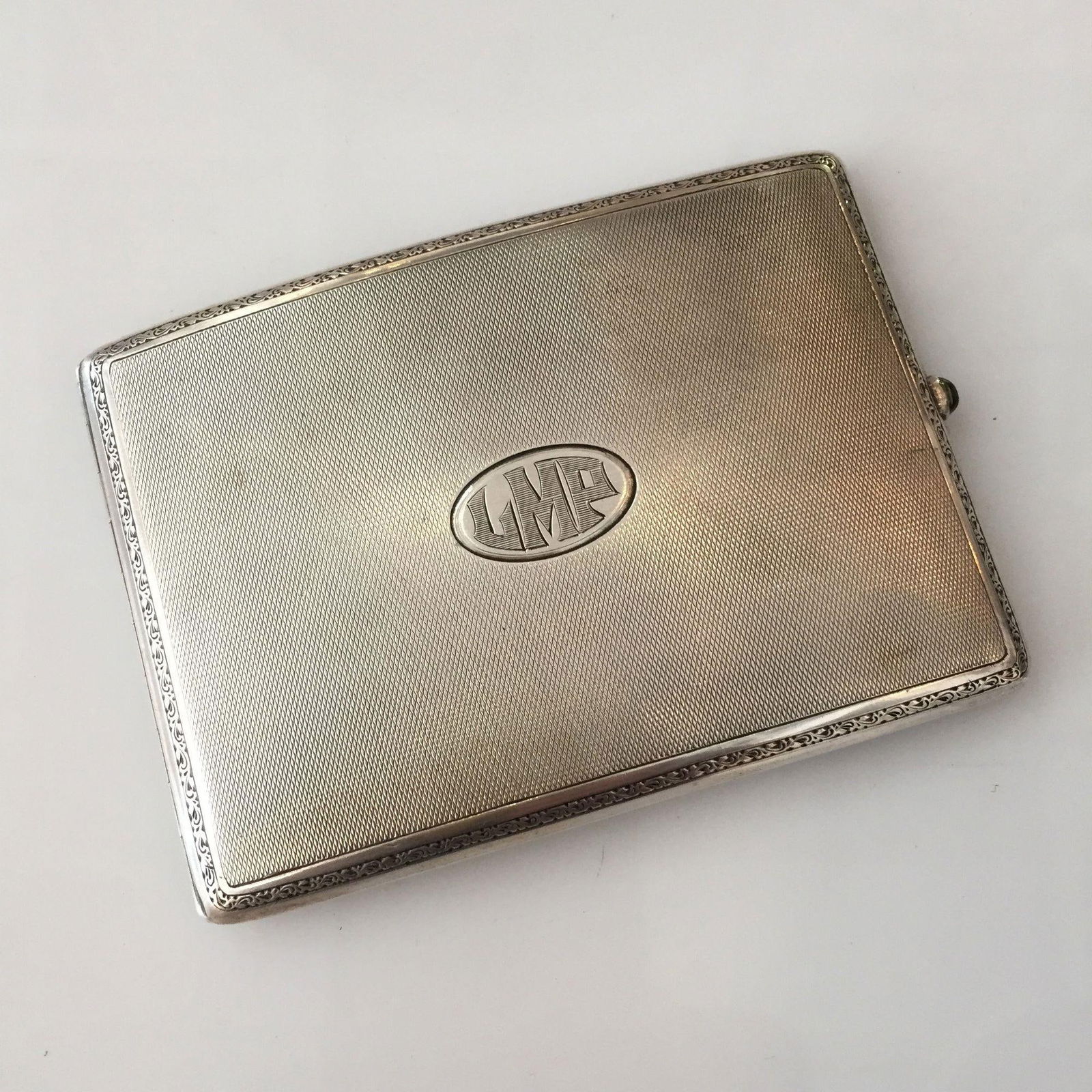 German Sterling Silver Cigarette Case with a Sapphire Stone - 9