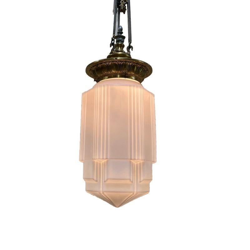 Empire Style Bronze Electric Ceiling Pendant with Stepped Glass Globe - 4