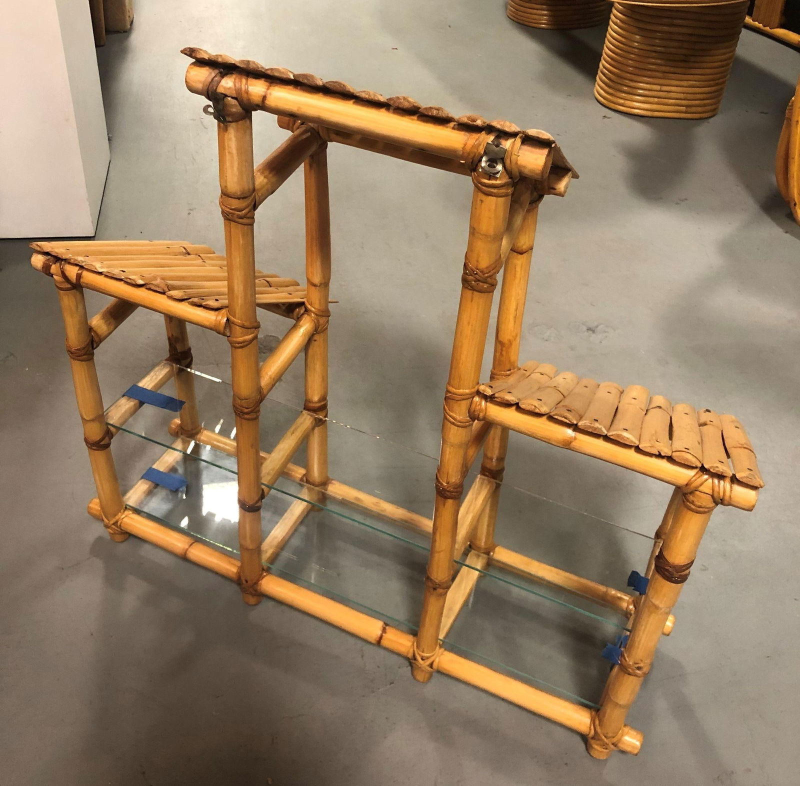 Restored Rattan & Bamboo 3 Tiered Wall Shelves - 17