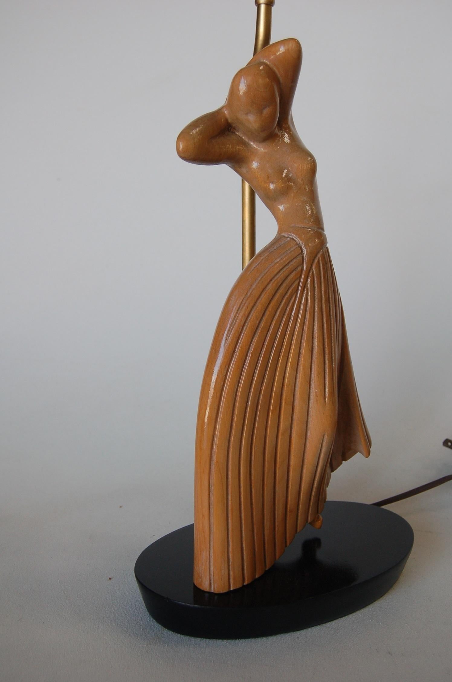 Female Figural Dancer Carved Oak Table Lamp in the Style of Jascha Heifetz - 10