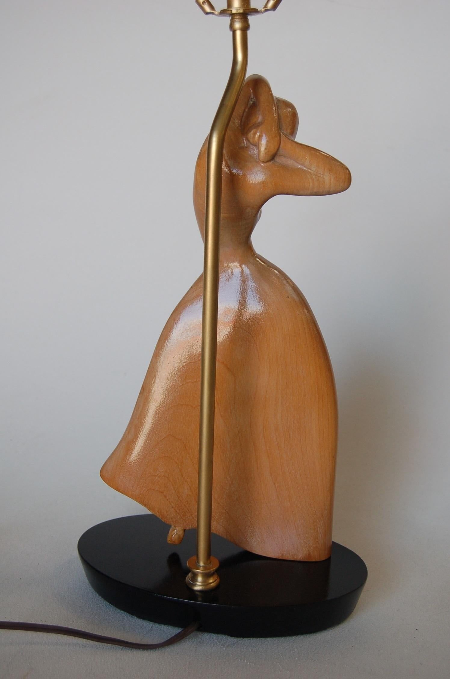 Female Figural Dancer Carved Oak Table Lamp in the Style of Jascha Heifetz - 11
