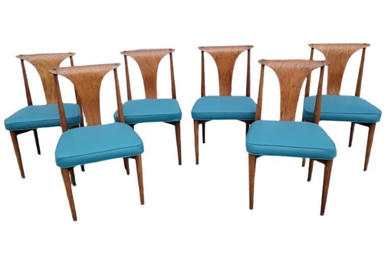 Mid Century Modern Lawrence Peabody Dining Chair Newly Reupholstered In Leather - Set of 6 - 2