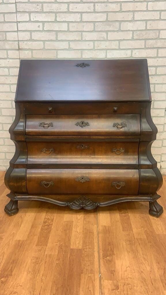 Antique Spanish Walnut Burl and Rosewood Drop Front Secretary Desk - 2