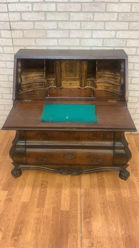 Antique Spanish Walnut Burl and Rosewood Drop Front Secretary Desk - 5