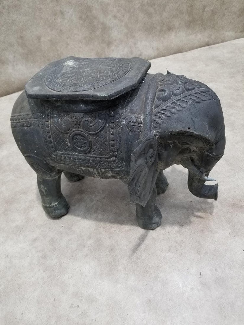 Antique Balinese Hammered Bronze Saddled Elephant Plant-Stand Side Table - Set of 3 - 10