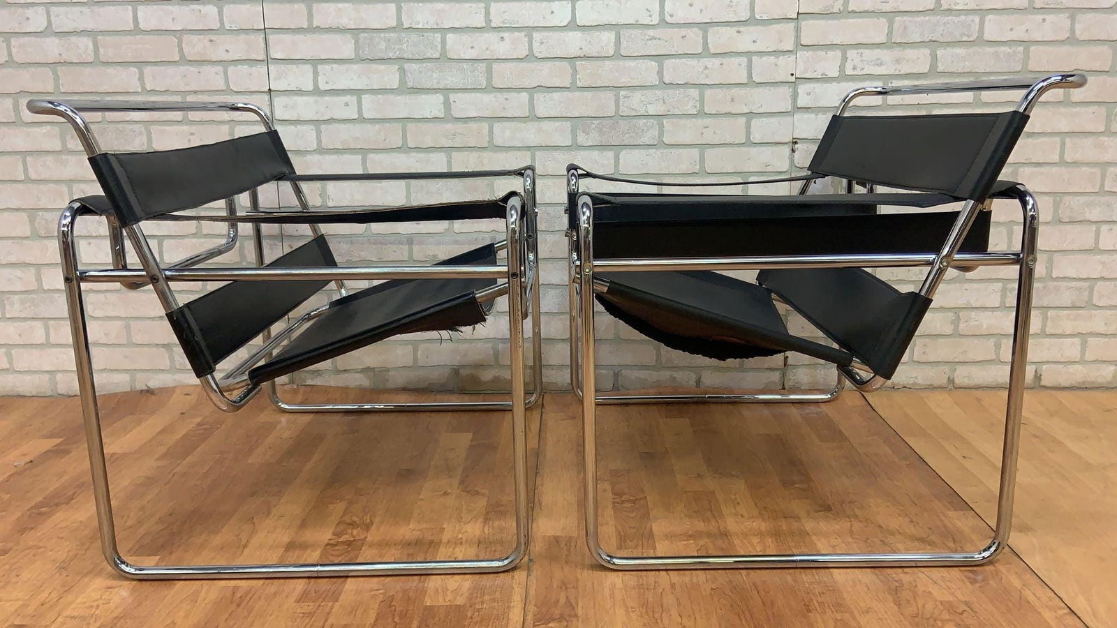 Mid Century Modern Wassily Armchair Attributed to Marcel Breuer - Pair - 7