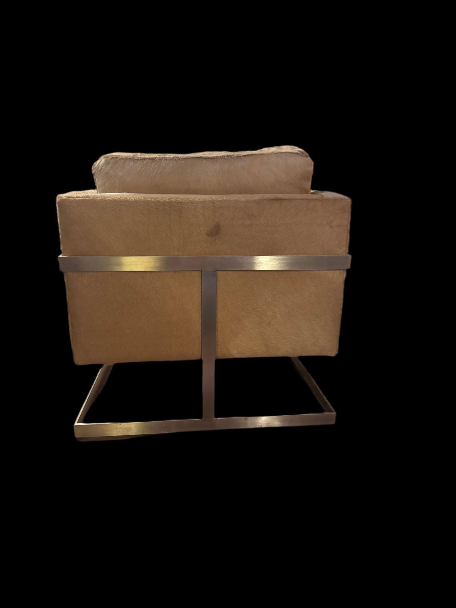 Mid Century Modern Milo Baughman T-Back Floating Cube Chair Newly Reupholstered in Cowhide - 2