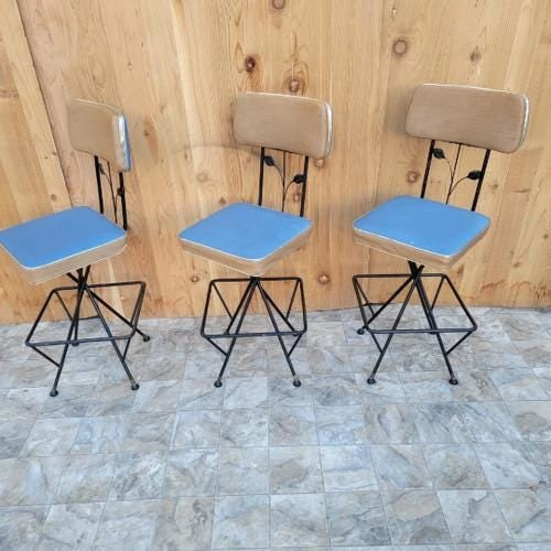 Vintage Retro Swivel Bar Stools - Set of 3 - 2