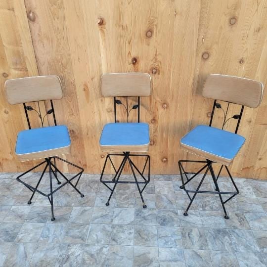 Vintage Retro Swivel Bar Stools - Set of 3 - 3
