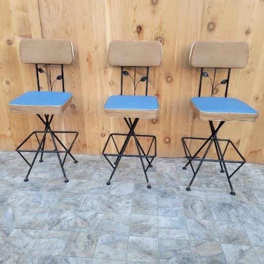 Vintage Retro Swivel Bar Stools - Set of 3 - 4