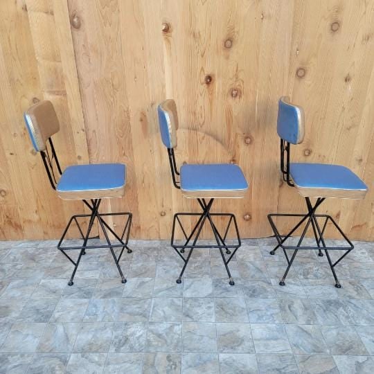 Vintage Retro Swivel Bar Stools - Set of 3 - 5
