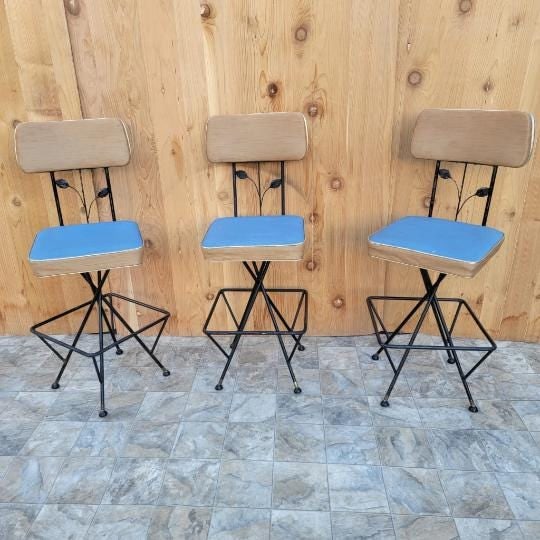 Vintage Retro Swivel Bar Stools - Set of 3 - 6