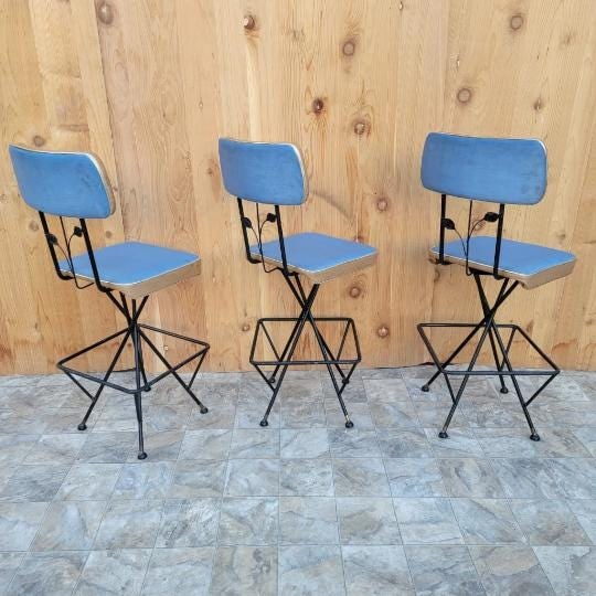 Vintage Retro Swivel Bar Stools - Set of 3 - 7
