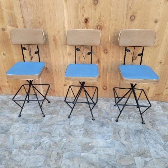 Vintage Retro Swivel Bar Stools - Set of 3 - 8