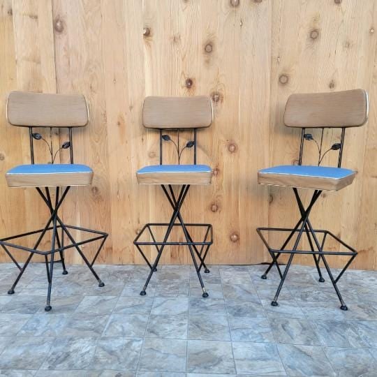 Vintage Retro Swivel Bar Stools - Set of 3 - 9