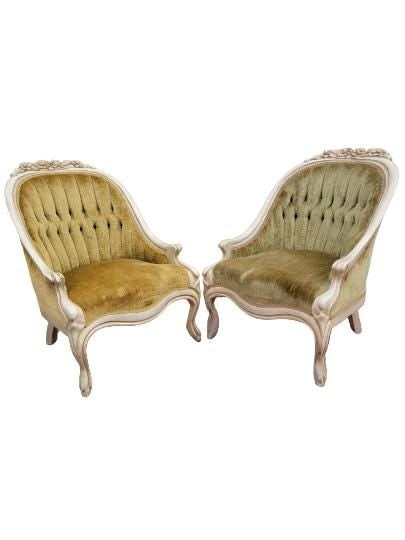 Antique Hollywood Regency Carved French Tufted Back Chairs for Reupholstery - Pair - 8