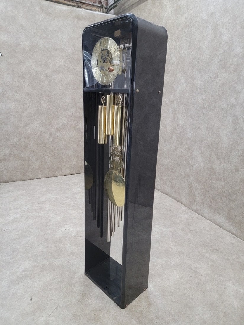Vintage Modern German Hermle Black Forest Acrylic Cased 3 Chime Tubular Movement Grandfather Clock - 8