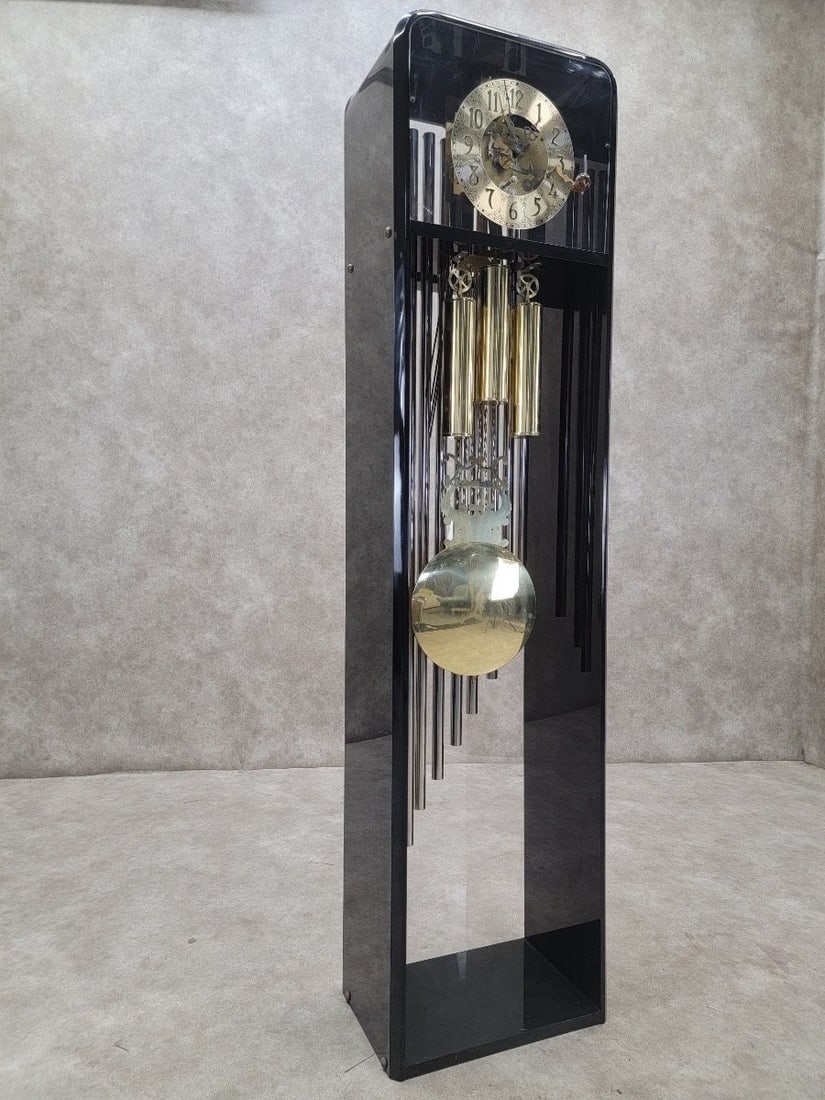 Vintage Modern German Hermle Black Forest Acrylic Cased 3 Chime Tubular Movement Grandfather Clock - 9