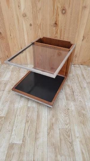 Mid Century Modern Chrome Trimmed Wood with Glass-Top Magazine Trolly on Casters - 3