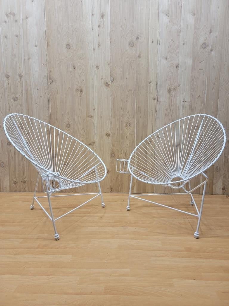 Modernist White Wire Garden Chairs in the Manner of Mathieu Matégot - Pair - 2