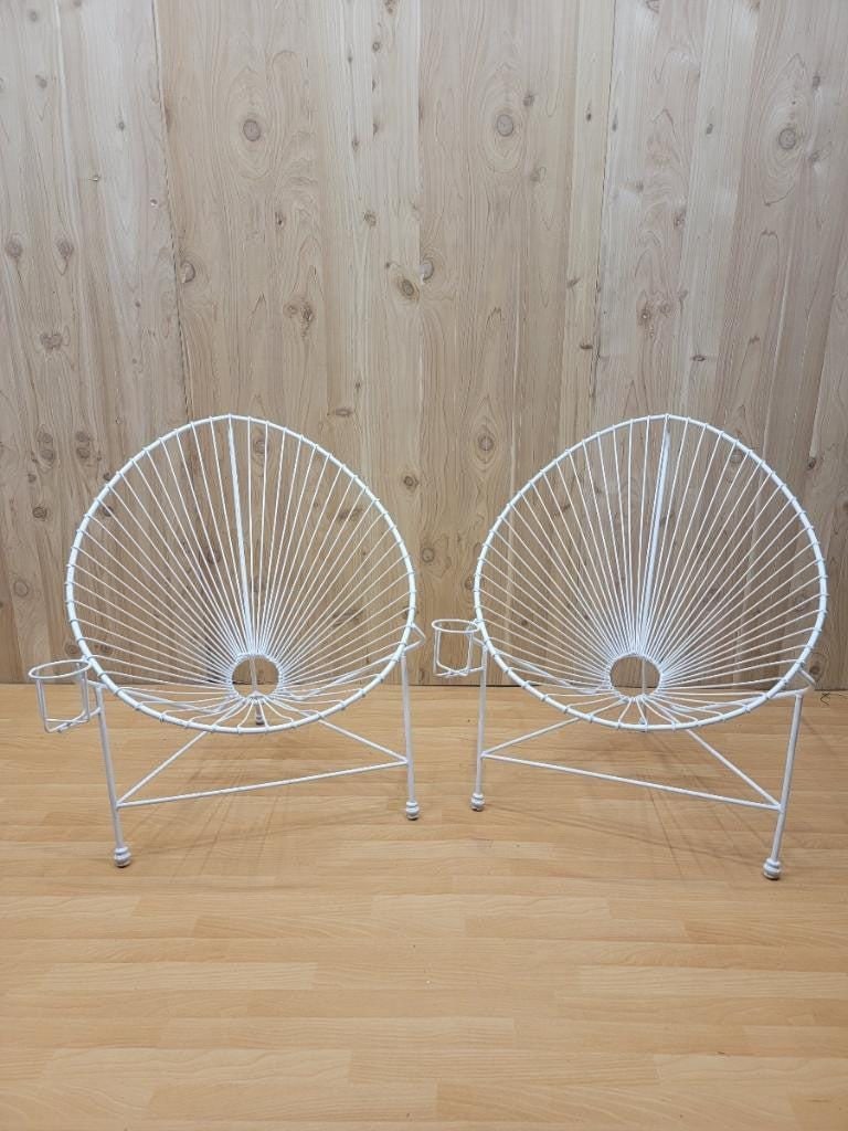 Modernist White Wire Garden Chairs in the Manner of Mathieu Matégot - Pair - 3