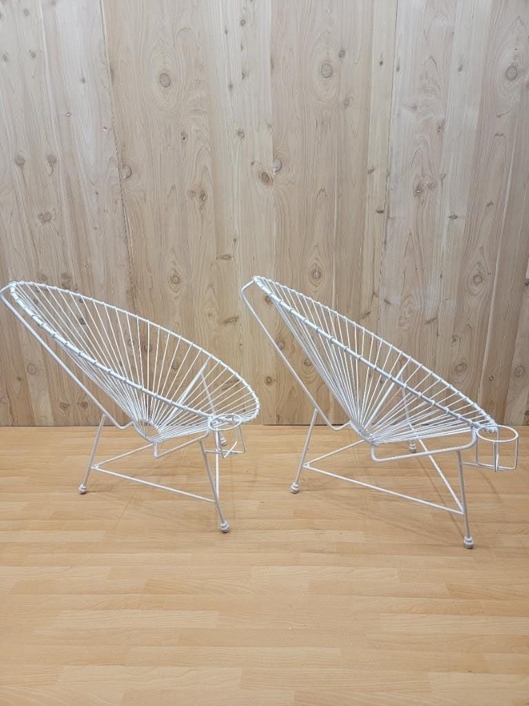 Modernist White Wire Garden Chairs in the Manner of Mathieu Matégot - Pair - 4