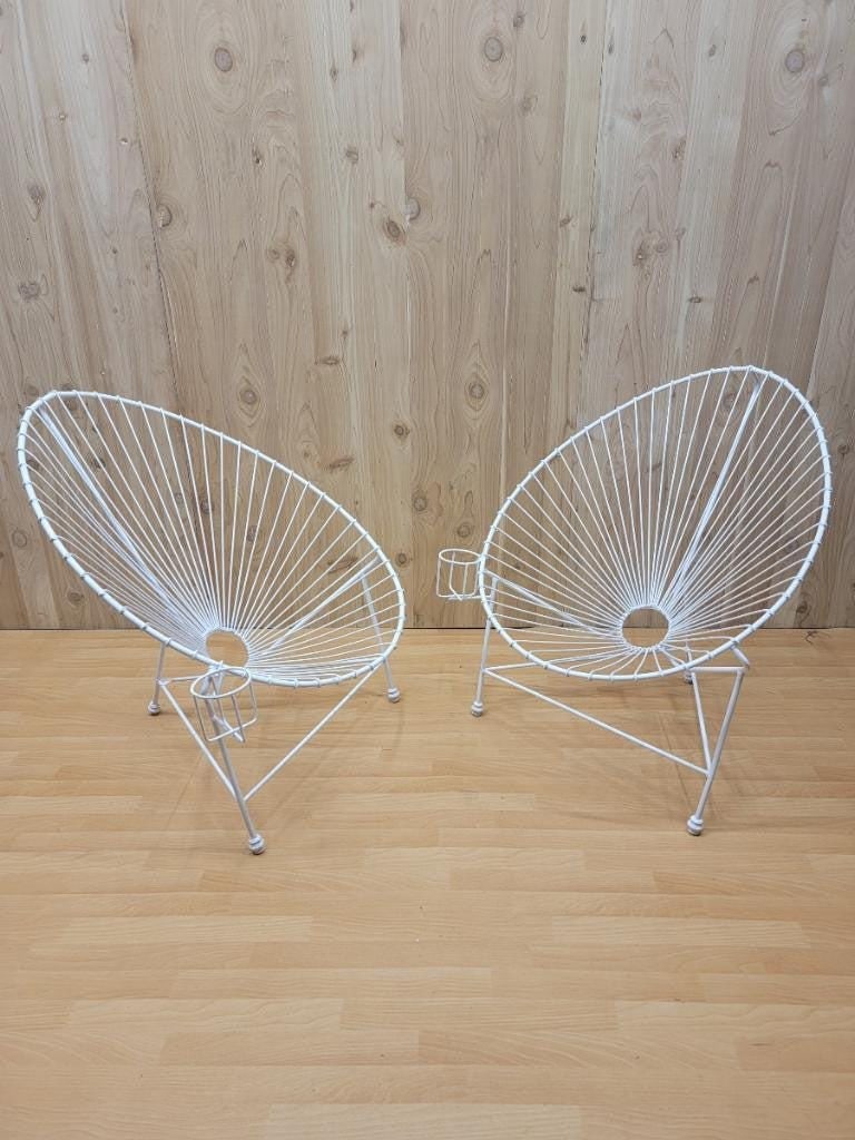 Modernist White Wire Garden Chairs in the Manner of Mathieu Matégot - Pair - 7