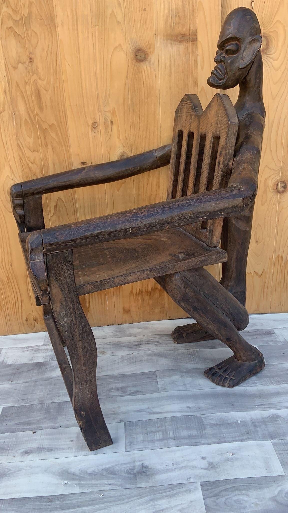 Antique African Figural Carved Armchairs - Set of 2 - 2