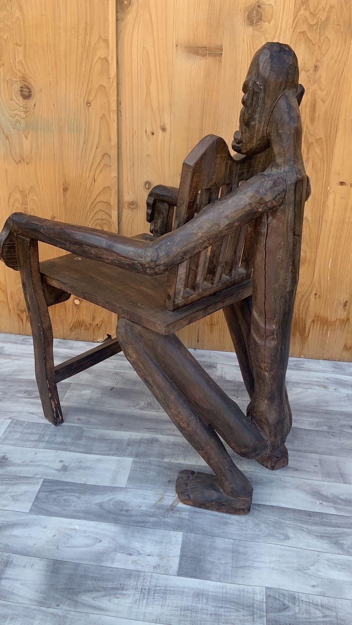 Antique African Figural Carved Armchairs - Set of 2 - 3