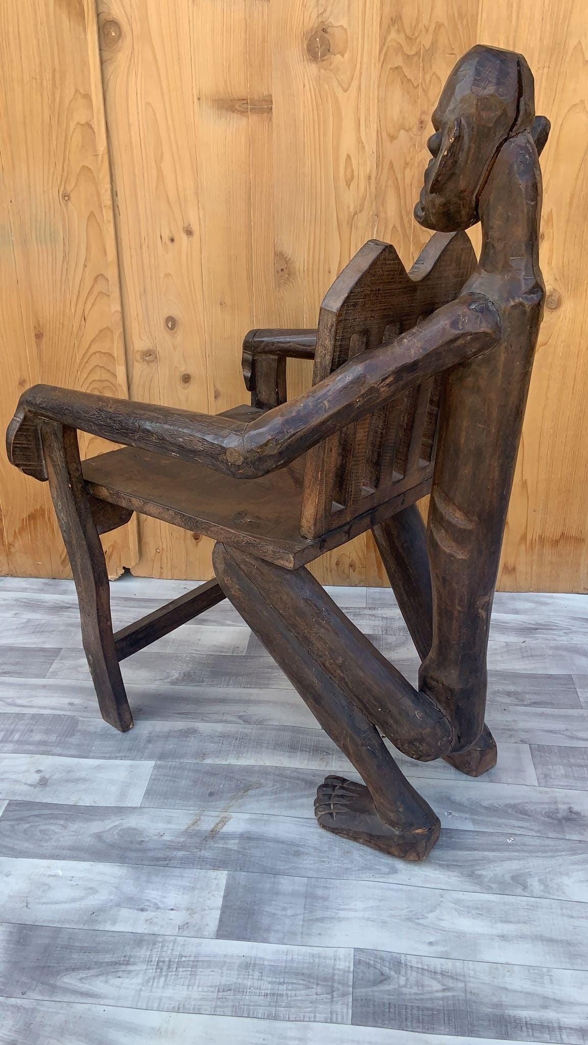 Antique African Figural Carved Armchairs - Set of 2 - 7