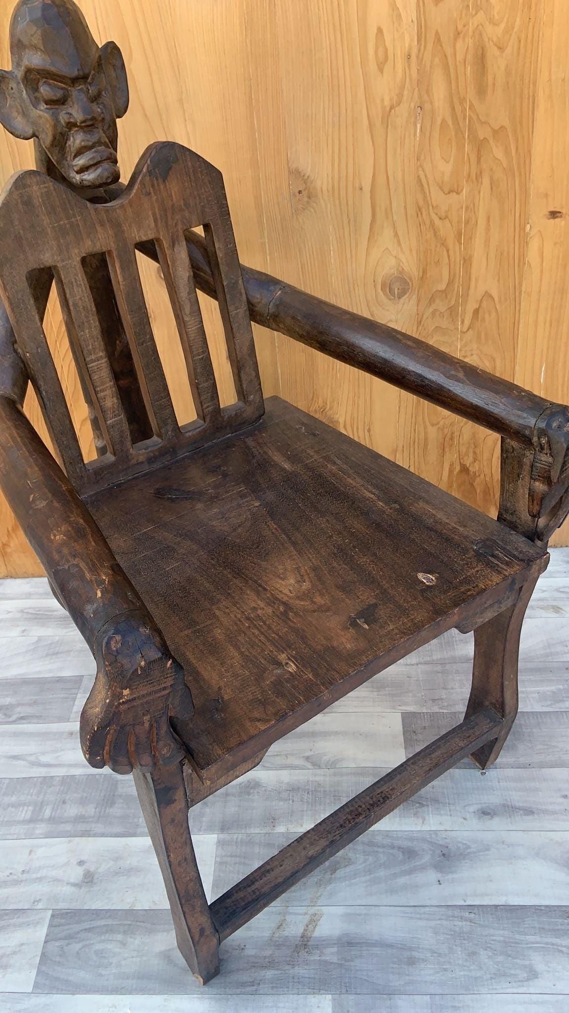 Antique African Figural Carved Armchairs - Set of 2 - 8