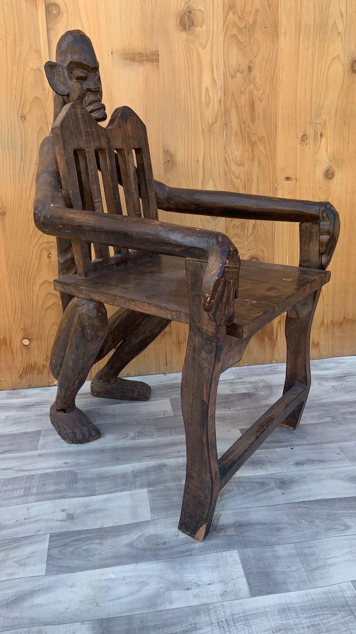 Antique African Figural Carved Armchairs - Set of 2 - 9