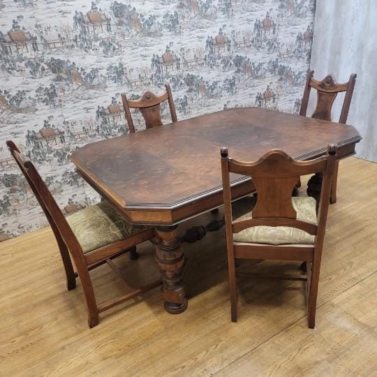 Vintage American Hardwood Dining Table and Chairs - Set of 5 - 2