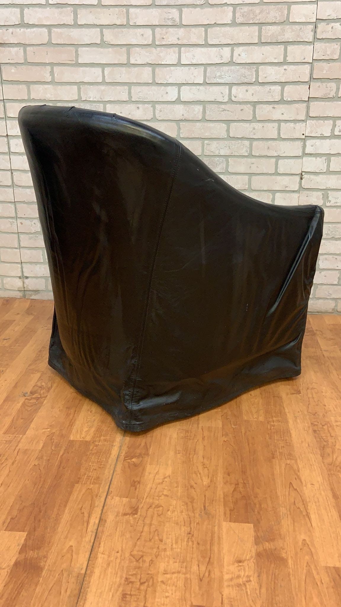 Vintage Black Italian Draped Leather Barrel Back Club Chairs by Neidermier - Pair - 2