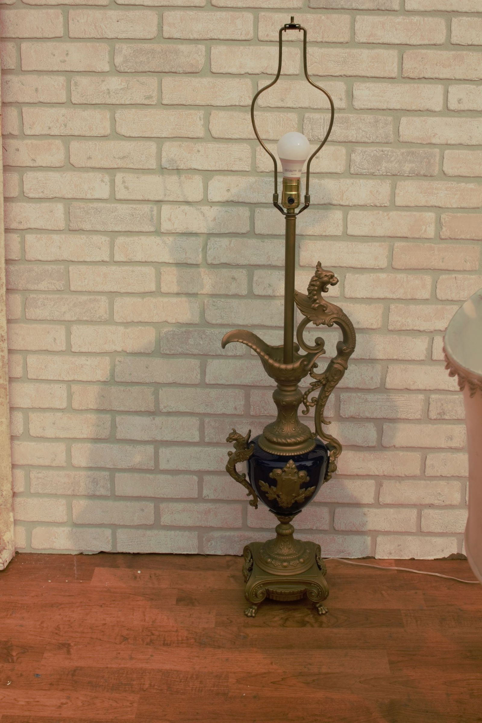 Antique French Art Nouveau Figural Ornate Cobalt Blue Table Lamp - 2