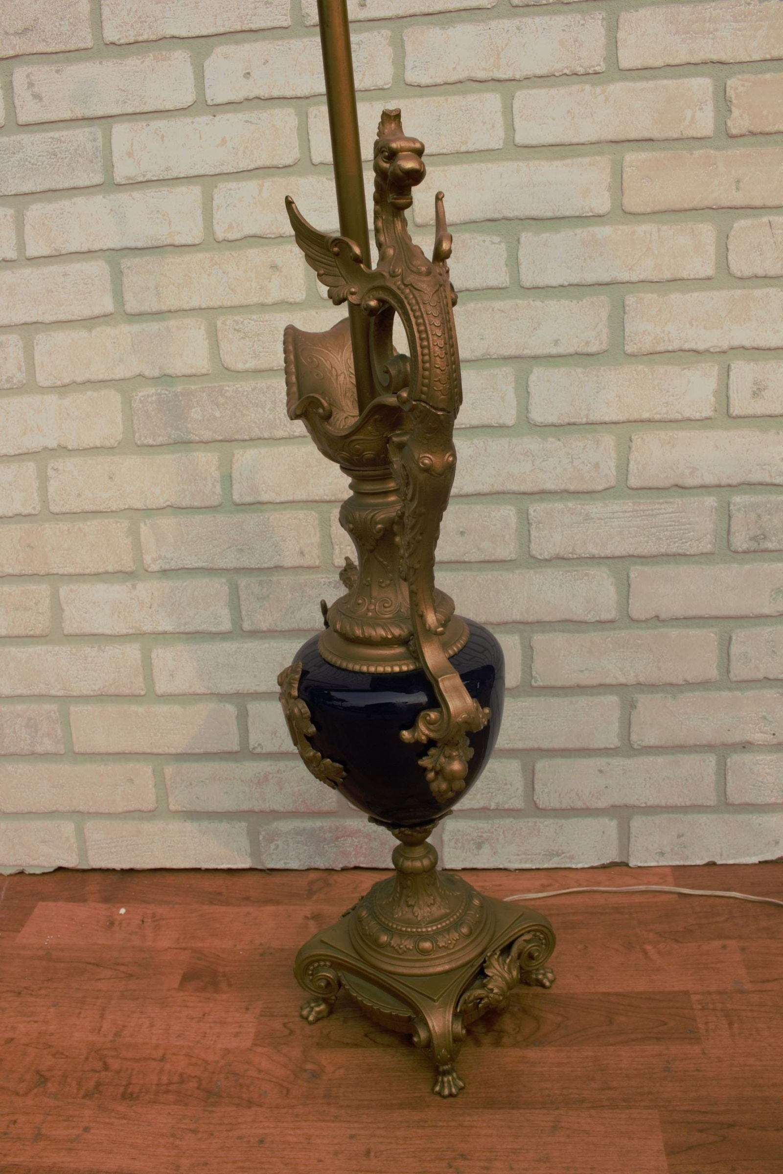 Antique French Art Nouveau Figural Ornate Cobalt Blue Table Lamp - 8