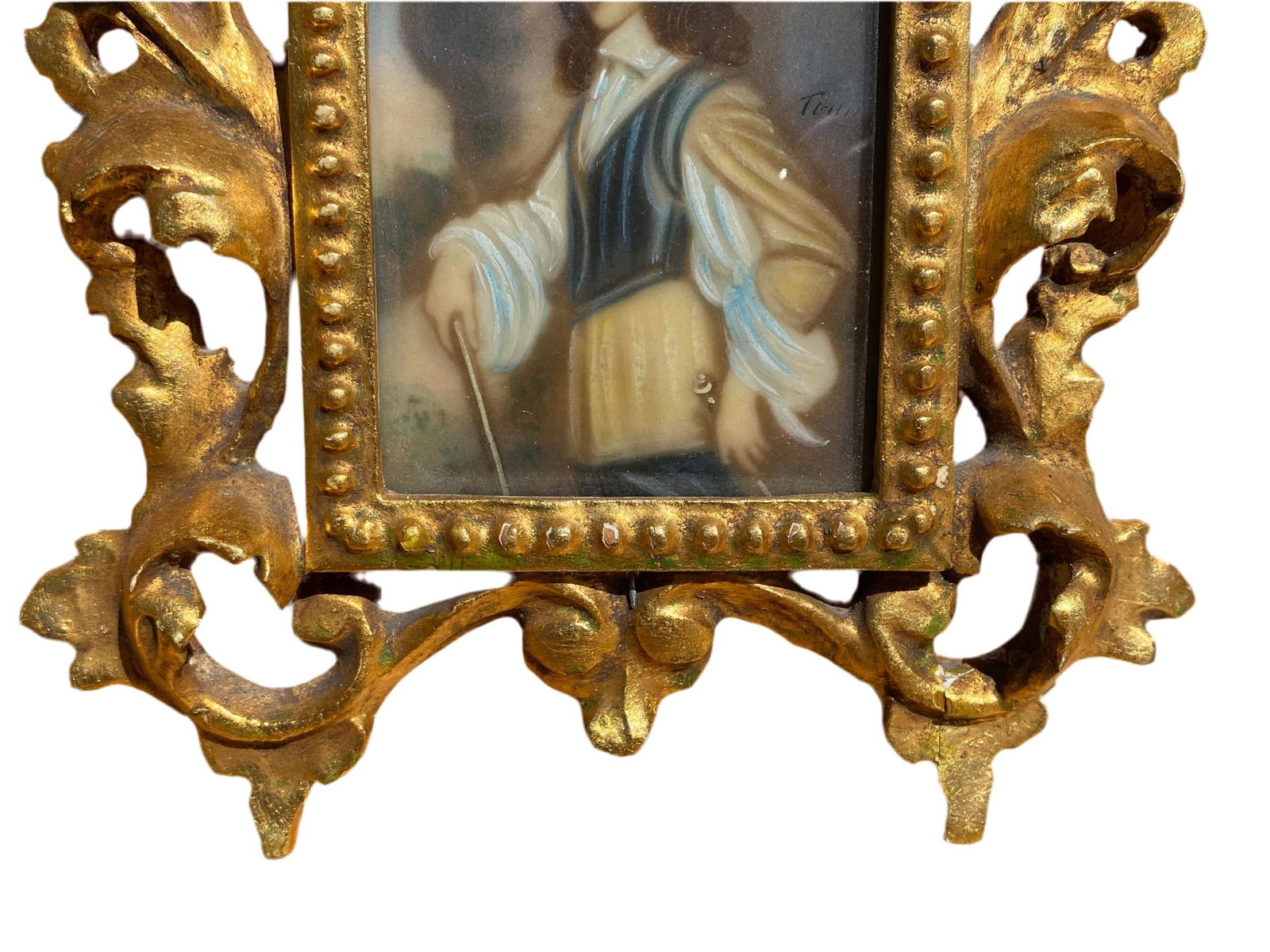 Antique Victorian Portrait Miniature – Hand-Painted Porcelain, Gilt Wood Frame (Set of 2) - 8