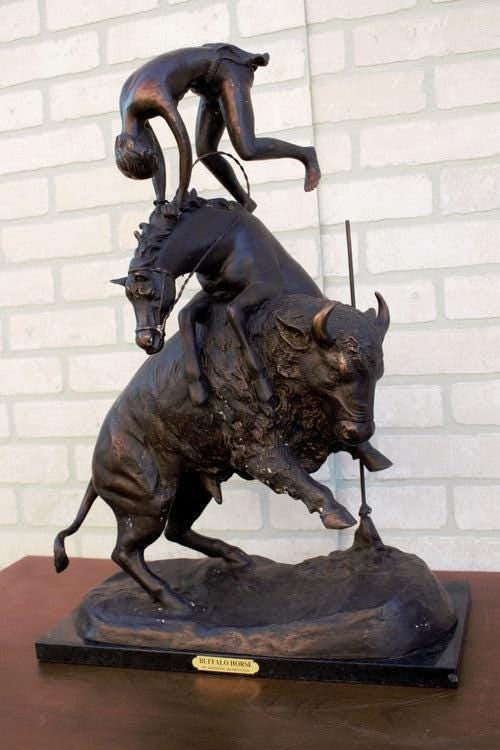 Vintage Frederic Remington Buffalo Horse Sculpture - 2