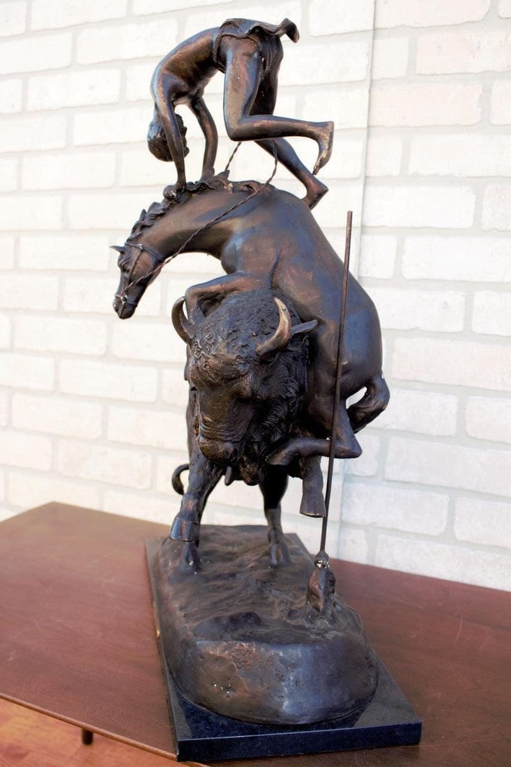 Vintage Frederic Remington Buffalo Horse Sculpture - 4