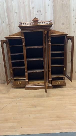 Antique Victorian Eastlake Walnut Bookcase Display Case - 10