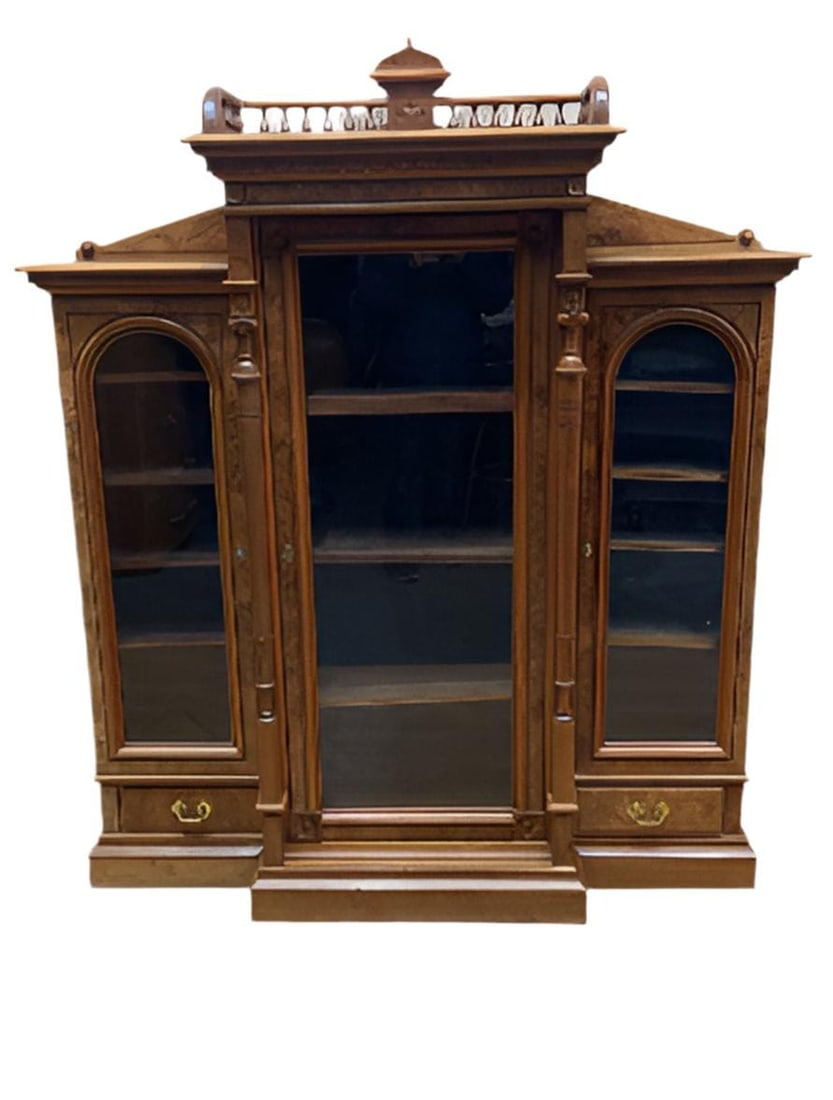 Antique Victorian Eastlake Walnut Bookcase Display Case - 2