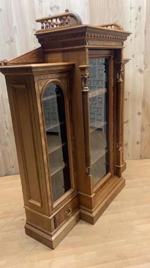 Antique Victorian Eastlake Walnut Bookcase Display Case - 9