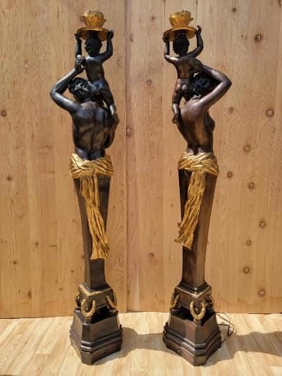 Antique French Bronze Figural Electrified Torchiere Lamps - Pair - 5