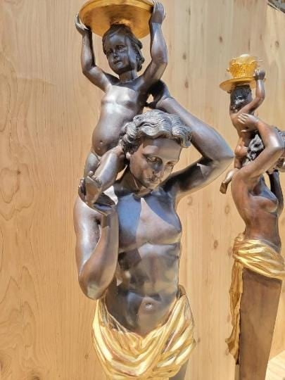 Antique French Bronze Figural Electrified Torchiere Lamps - Pair - 6