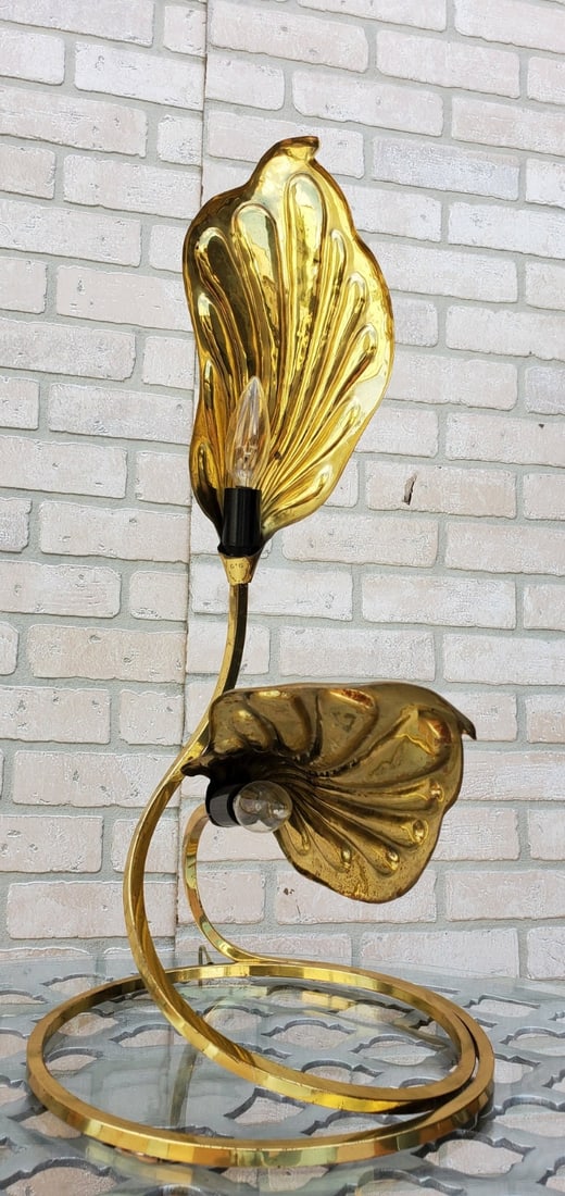 Mid Century Modern Italian Brass Double Leaf Desk Lamp by Carlo Giorgi & Tommaso Barbi - 7