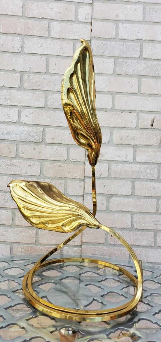 Mid Century Modern Italian Brass Double Leaf Desk Lamp by Carlo Giorgi & Tommaso Barbi - 9