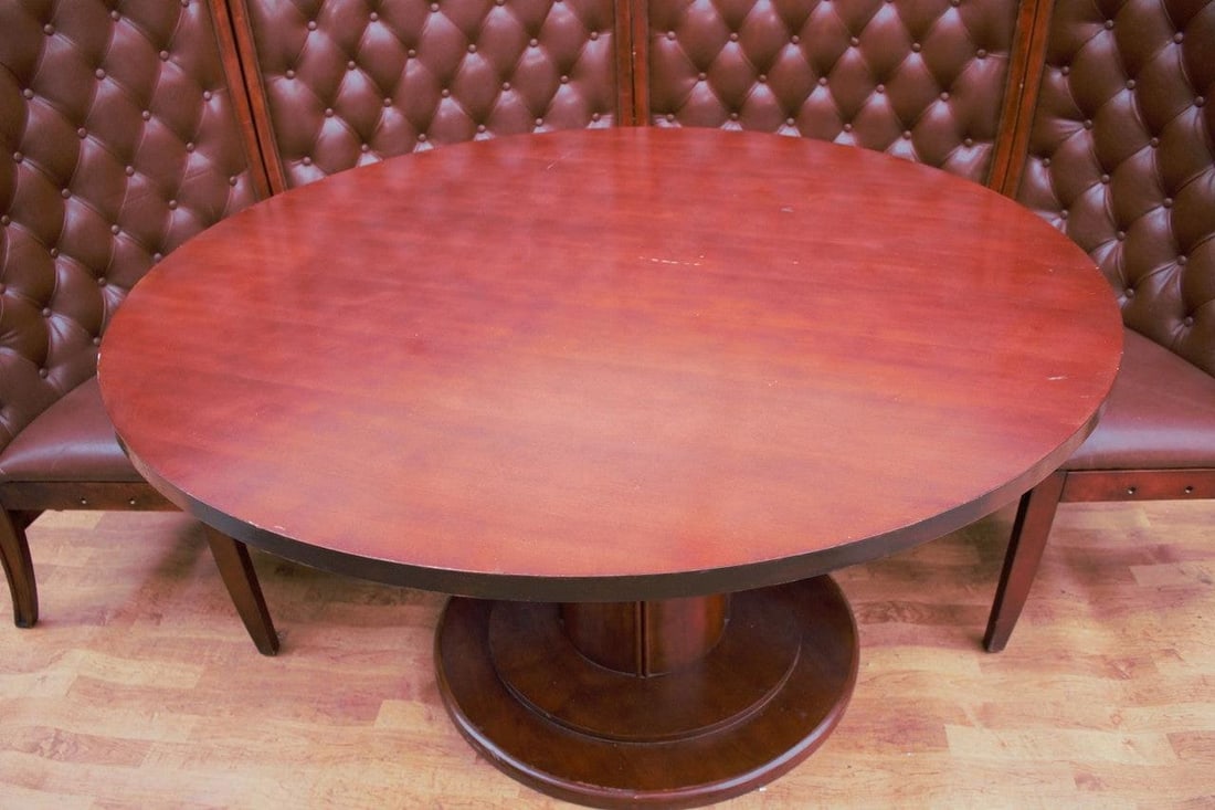 Vintage Asian Style Semi Circular Booth in Mahogany and Tufted Leather - Set of 2 - 6